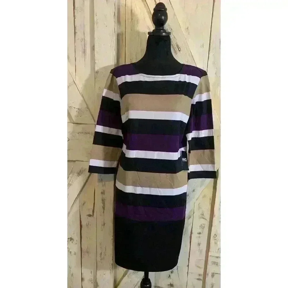 RN Studio by Ronni Nicole Women’s Dress 3/4 Sleeves Striped Multicolor Size 12P